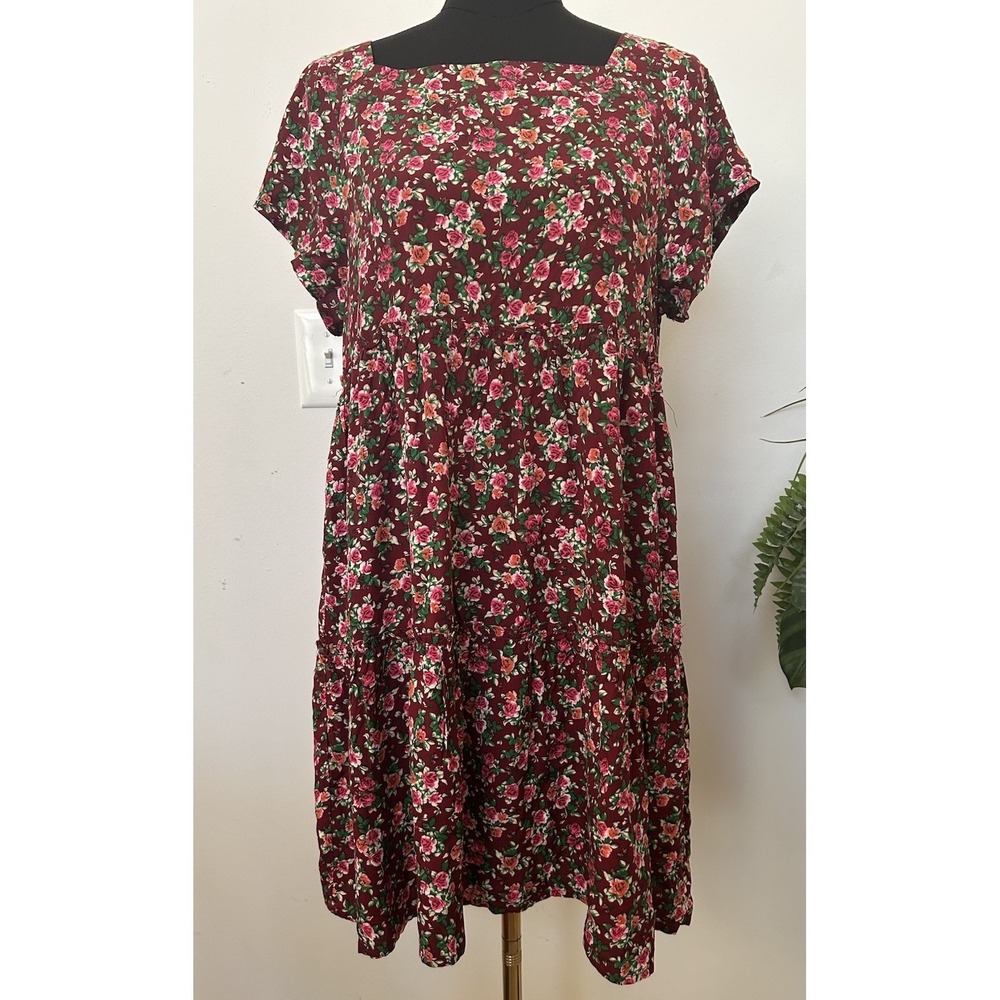 Natural Life Ditsy Floral Short Sleeve Tier Cottagecore Prairie Mini Dress Sz M